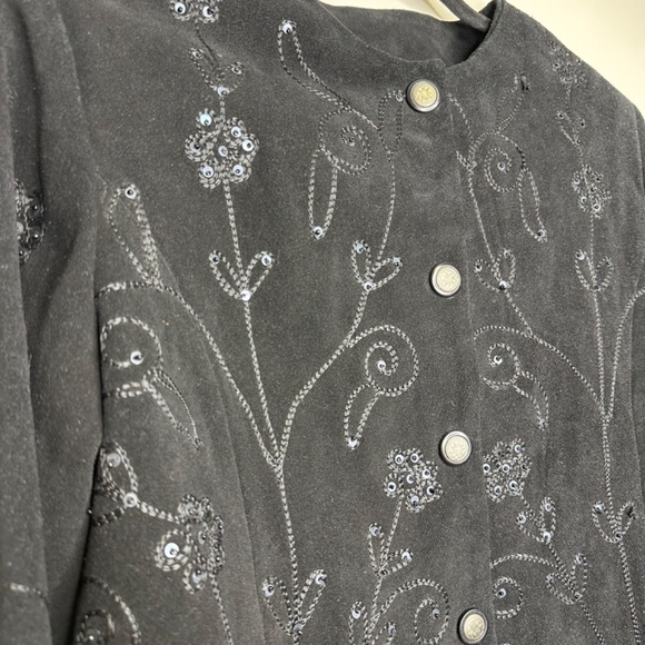 Vintage Embroidered Grunge Preppy Boho Chic Floral Genuine Leather Jacket Small - Picture 5 of 16